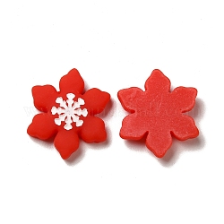 Cabochon natalizi in resina opaca, fiocco di neve, rosso, 22x20x5mm
