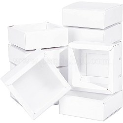 BENECREAT 16 Packs 8.3x8.3x3.2cm Clear Frosted PVC Cover Drawer Boxes, Square White Kraft Present Packaging Boxes for Party Favor Treats, Bakery and Jewelry Packaging