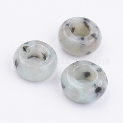 Perle di diaspro / kiwi di sesamo naturale, grandi fori per fori, rondelle, 14x7~8mm, Foro: 6 mm
