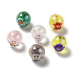 Perles rondes acryliques craquelées transparentes de couleur ab, perles de fantôme d'halloween, avec l'émail, couleur mixte, 19.5x20.5mm, Trou: 3mm
