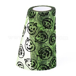 Rubans de maille déco halloween, tissu de tulle, pour emballage cadeau bricolage, décoration murale de fête à la maison, motif jack-o-lanterne, vert clair, 5-1/8 pouce (129 mm), 10yards / roll (9.14m / roll)