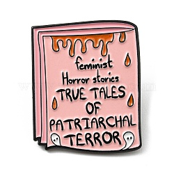 Pin de esmalte de periódico, Broche de aleación negra de electroforesis para ropa de mochila, palabra historias de terror feministas cuentos verdaderos de terror patriarcal, rosa, 30.5x25x1.6mm