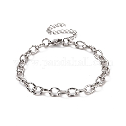304 pulsera de cadena de cable de acero inoxidable para hombres y mujeres, color acero inoxidable, 7-1/8 pulgada (18 cm), link: 8x6x1.2 mm