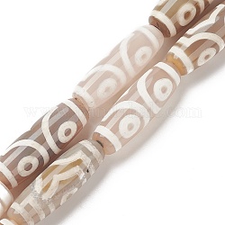 Tibetan Style 3-Eye dZi Beads Strands, Natural Agate Beads, Dyed & Heated, Oval/Oblong, Antique White, 28~32x10~12.5mm, Hole: 2mm, about 10pcs/strand, 14.3~14.5 inch(36.5~37cm)
