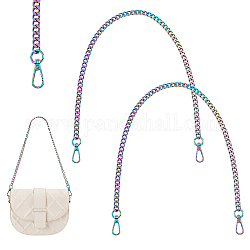 Pandahall elite 2pcs manijas de la bolsa de la cadena del encintado de la aleación del cinc, correa de bolso con cierre giratorio de aleación, color del arco iris, 60 cm, link: 11.5x8x2.5 mm