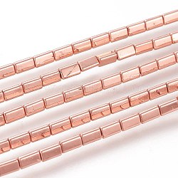 Granos de hematites sintético no magnéticos electrochapados hebras, Plateado de larga duración, prisma triangular, chapado en oro rosa, 5x3mm, agujero: 1 mm, aproximamente 80 unidades / cadena, 16.22 pulgada (41.2 cm)