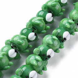 Fili di perle di lampwork irregolari fatti a mano opachi, orso, verde mare medio, 19~20x14.5~16.5x16~17.5mm, Foro: 2 mm, circa 25pcs/filo, 10.79 pollice (27.4 cm)