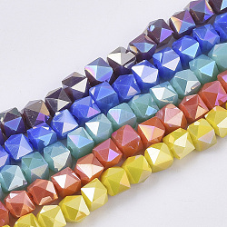 Electroplate Glass Beads Strands, AB Color Plated, Faceted, Cube, Mixed Color, 6x6x5mm, Hole: 1.5mm, about 98pcs/Strand, 9.06 inch(23cm) 