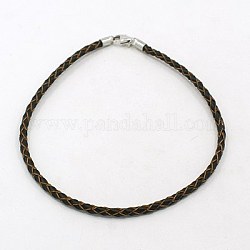 Braided Leather Bracelet Makings, with Sterling Silver Clasp, DarkSlate Gray, 210x3mm