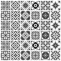 Pegatinas de azulejos de pvc impermeables, para cocina baño waterprrof azulejos de la pared, cuadrado con diseño de flores, negro, 100x100mm, 12 estilo, 3 piezas / style, 36 PC / sistema