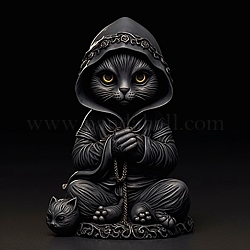 Figuras de mago de gato de resina de Halloween, para la decoración del escritorio del hogar, negro, 80x95x150mm