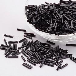 Perles de bugle en verre, couleurs opaques, noir, 12x2mm, trou: 0.5 mm, environ 5000 PCs / sachet 