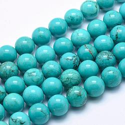 Naturmagnesit runde Perlenstränge, gefärbt, Türkis, 12 mm, Bohrung: 1 mm, ca. 33 Stk. / Strang, 15.5 Zoll (39.5 cm)