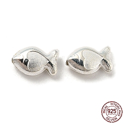 925 perline in argento sterling, pesce, argento, 10.5x16x6.5mm, Foro: 2 mm