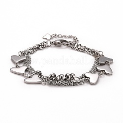 304 Stainless Steel Heart Link Bracelet for Women, Stainless Steel Color, 8 inch(20.4cm)