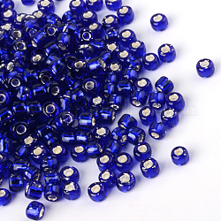 Perles de verre mgb matsuno, Perles de rocaille japonais, 12/0 argent perles de verre doublé rocailles de trous ronds de semences, bleu foncé, 2x1mm, Trou: 0.5mm, environ 1960 pcs/20 g