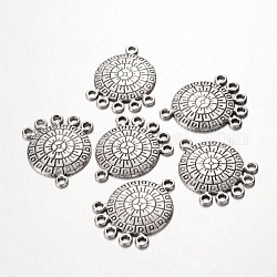 Коннекторы тибетского стиля, плоско-круглые, античное серебро, без свинца и без кадмия, 26x21x2 мм, отверстие : 2 мм