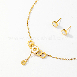 Золотой комплект украшений из нержавеющей стали, подвесные ожерелья и серьги, плоско-круглые, Ожерелье: 440 mm, серьги: 8 mm