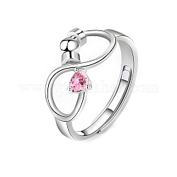 Регулируемое кольцо «Бесконечность» со стразами в цвете камня по случаю рождения, Вращающееся кольцо из платиновой латуни с бусинами для успокаивающей медитации при беспокойстве, розовый жемчуг, размер США 8 (18.1 мм)