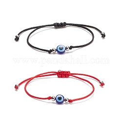 2Pcs 2 Color Resin Evil Eye Braided Bead Bracelets Set, Adjustable Bracelets for Women, Mixed Color, Inner Diameter: 3/8~3-1/8 inch(1~8cm), 1Pc/color