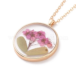 Dry Pressed Real Flower Resin Pendant Necklace, Light Gold Alloy Choker Necklace for Women, Violet, 19.69 inch~20.47 inch(50~52cm)