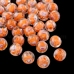 Perles vernissées lumineuses manuelles de fleurs intérieures, ronde, orange foncé, 8mm, Trou: 1mm