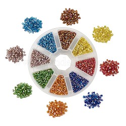 Yilisi 11/0 Two Cut Round Hole Glass Seed Beads, Hexagon, Silver Lined, Rainbow Plated, Mixed Color, 2x2mm, Hole: 0.5mm