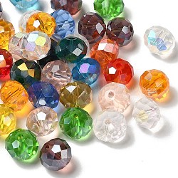 Perles de verre transparentes plaquées rondelles à facettes rondelles couleur ab, couleur mixte, 10x7mm, Trou: 1mm