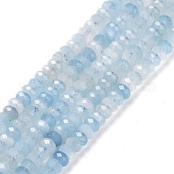 Acquamarina naturale perline fili, sfaccettato, rondelle, 4x2mm, Foro: 0.7 mm, circa 157pcs/filo, 15.55 pollice (39.5 cm)