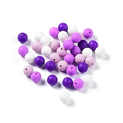 Perles focales rondes en silicone écologique de qualité alimentaire, perles à mâcher pour les jouets de dentition, Diy soins infirmiers colliers faisant, bleu violet, 12mm, Trou: 2.5mm, 4 couleurs, 10 pcs / couleur, 40 pcs /sachet 