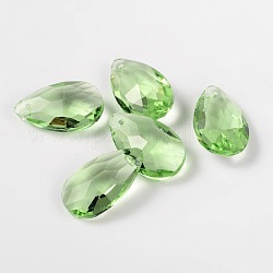Pendenti in vetro a goccia sfaccettato, verde chiaro, 22x13x7mm, Foro: 1 mm