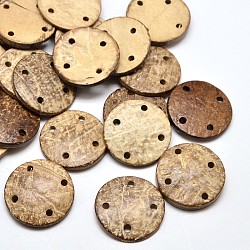 Boutons de noix de coco ronds plat teint 4-hole, burlywood, 30x4~6mm, Trou: 3mm