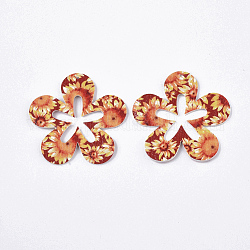 Pu-Leder große Anhänger, doppelseitiges Gänseblümchenmuster, Blume, Schamottestein, 50x51x2 mm, Bohrung: 1 mm