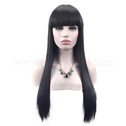 Прямой парик с челкой для женщин, высокотемпературные термостойкие парики, парик для замены волос на всю голову, чёрные, 27.5 дюйм (70 см)