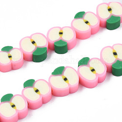 Handmade Polymer Clay Bead Strands, Apple Slice, Pink, 6~12x7~11x4~4.5mm, Hole: 1.6mm, about 38~40pcs/strand, 12.99 inch~15.55 inch(33~38.5cm)