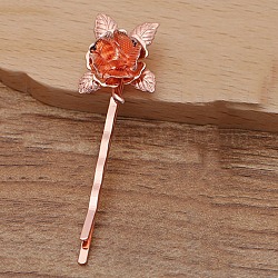 Iron Hair Bobby Pin Findings, with Flower Brass Findings, Rose Gold, 55x2mm