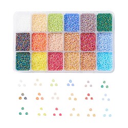 450g 18 couleurs 12/0 grade a perles de rocaille en verre rondes, style givré transparent, de couleur plaquée ab , couleur mixte, 2x1.5mm, Trou: 0.8mm, 25 g / couleur, environ 48000 pcs / boîte