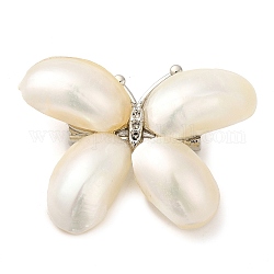 Schmetterlings-Broschen aus natürlicher weißer Muschel, mit Messingstifte, für Frauen, Platin Farbe, 27x37x7.5 mm