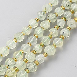 Natur Prehnit Perlen Stränge, mit Glasperlen, sechsseitige Himmelswürfel, facettiert, 6~6.5x6~6.5 mm, Bohrung: 1 mm, ca. 50 Stk. / Strang, 15.75 Zoll (40 cm)