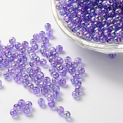 Perles acryliques transparentes écologiques, ronde, couleur ab , moyen orchidée, 5mm, Trou: 1.5mm, environ 8400 pcs/500 g