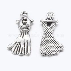 Alloy Pendants, Evening Gown, Lead Free and Cadmium Free, Antique Silver, 25x11x2.5mm, Hole: 1.5mm