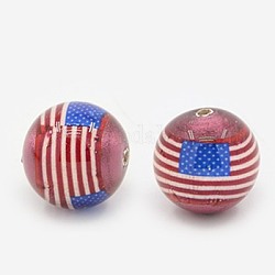 US Flag Glass Beads, Round, Red, 14mm, Hole: 1mm
