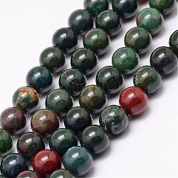 Brins de perles de pierre de sang indienne naturelle, perles de pierre d'héliotrope, ronde, 6mm, Trou: 1mm, Environ 61 pcs/chapelet, 15 pouce