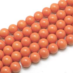 Eco-Friendly Round Baking Paint Glass Beads Strands, Cotton Cord Threaded, Dark Orange, 8mm, Hole: 0.7~1.1mm, about 52pcs/strand, 15 inch
