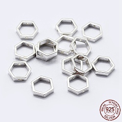 925 monture de perles en argent sterling, hexagone, couleur d'argent, 7.5x8.5x2mm, Trou: 0.8mm, intérieur: 6x7 mm