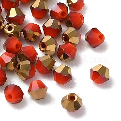 Perles en verre electroplate, la moitié plaqué or, facette, Toupie, rouge foncé, 4.5x4mm, Trou: 1mm, 500 pcs /sachet 