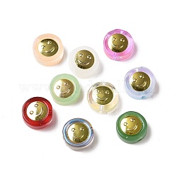 Perles de verre peintes par pulvérisation transparent, avec les accessoires en laiton dorés, plat rond avec le sourire, couleur mixte, 11.5x4mm, Trou: 1.2mm