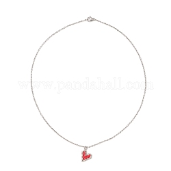 Halsketten mit Herzanhänger aus Glassamen, 304 Edelstahlhals, rot, 17.68 Zoll (44.9 cm)