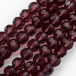 Chapelets de perles en verre transparent, imitation de cristal autrichien, facetté (32 facettes), ronde, violet, 6mm, Trou: 1mm, Environ 96~98 pcs/chapelet, 20~21 pouce
