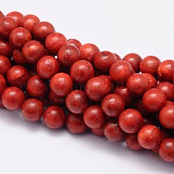 Herbe synthétique perles rondes corail brins, teinte, 6mm, Trou: 1mm, Environ 66 pcs/chapelet, 15.7 pouce